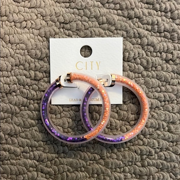 Women's Purple and Orange Hoop Earrings - Picture 1 of 2